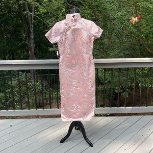 Vintage 50s 60s Asian Novelty Crane Bird Chesong Manchurian Collar Dress